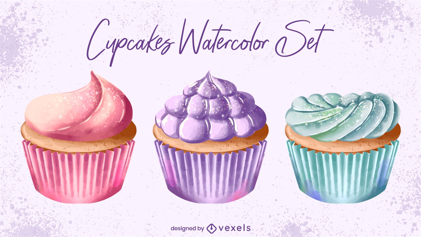 Cupcakes watercolor design set