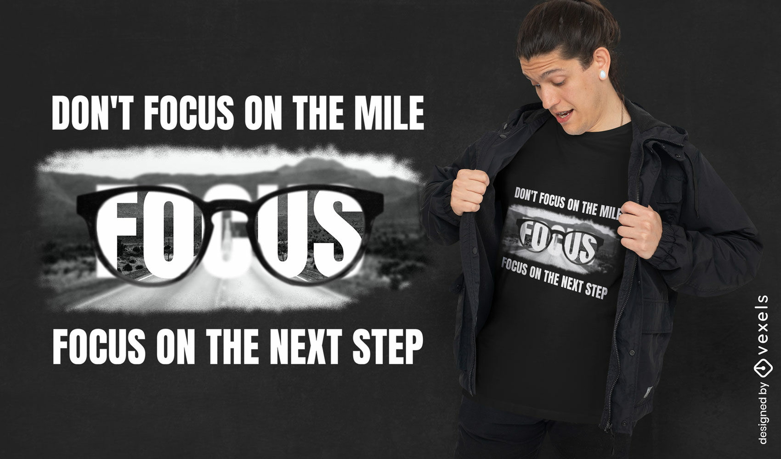 Diseño de camiseta de cita motivacional de enfoque