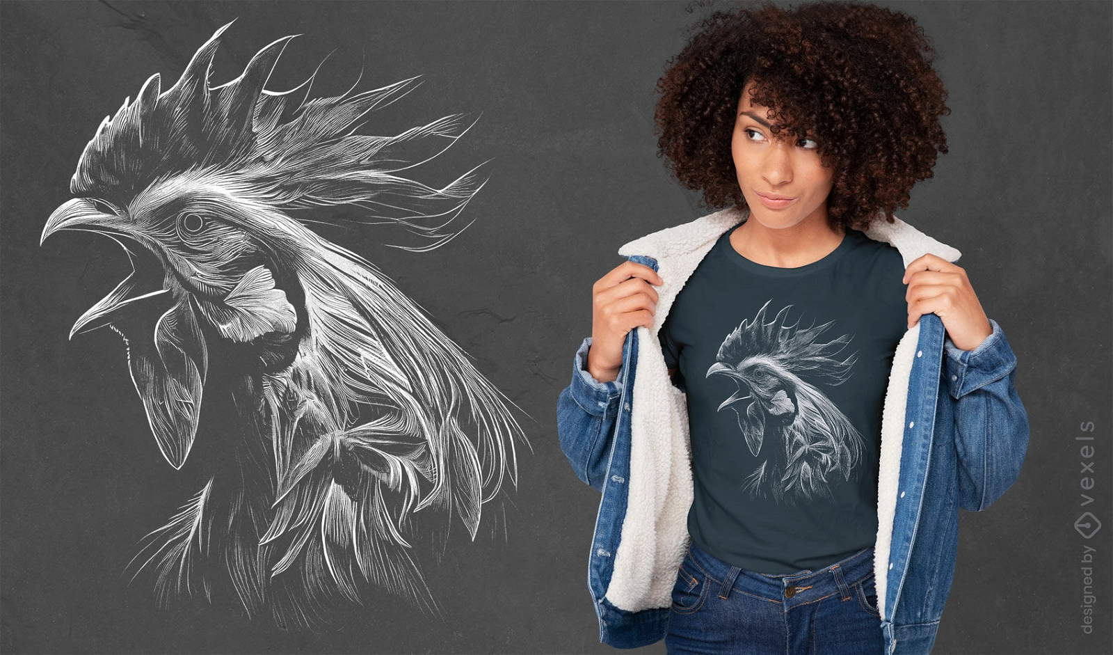 Diseño de camiseta realista de animales de granja de gallo.