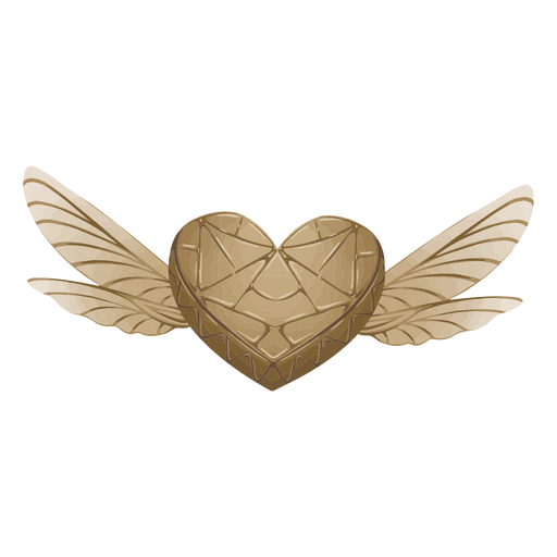 Corazón dorado con alas. Diseño PNG