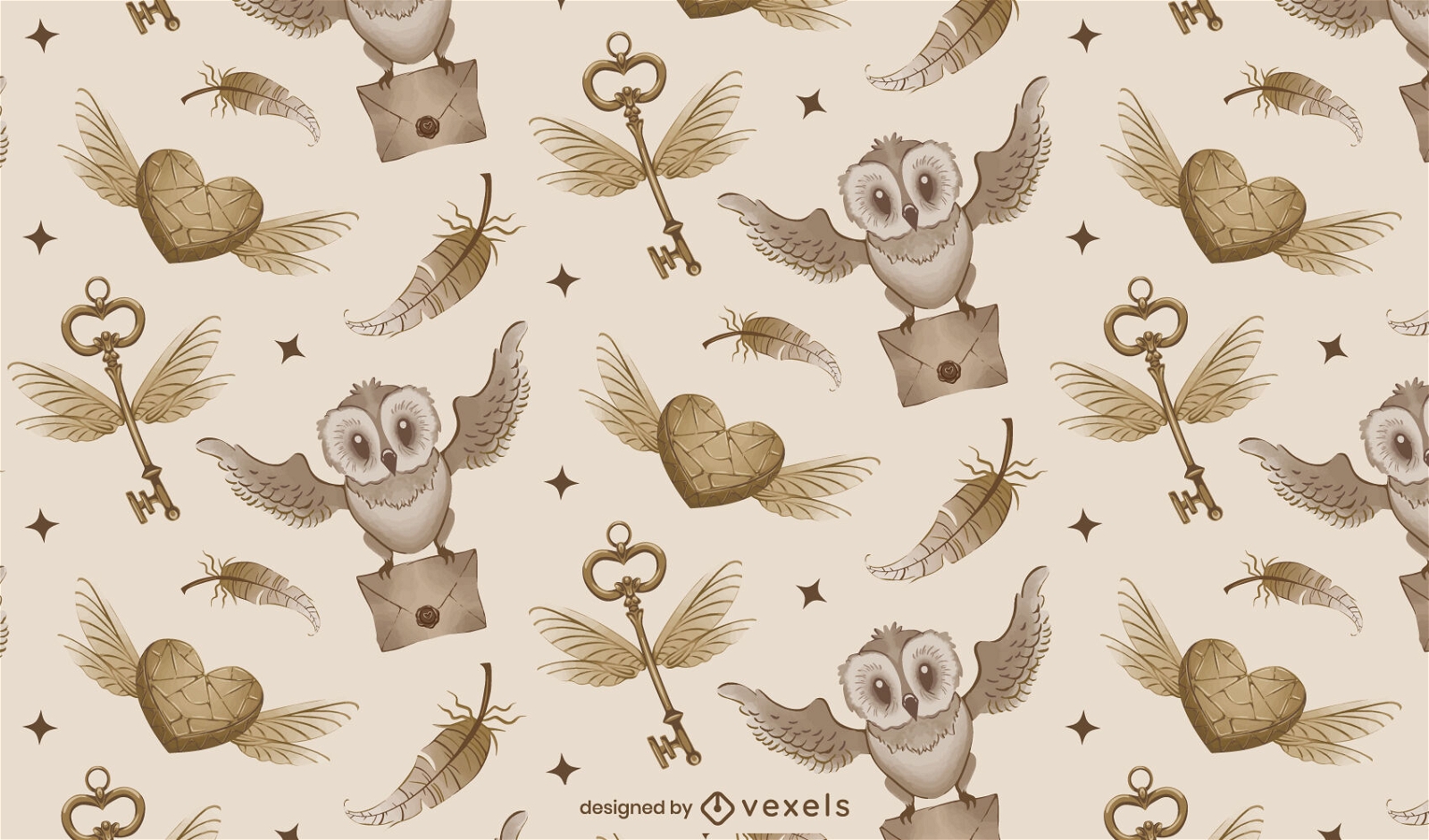 Owl with gold elements pattern design