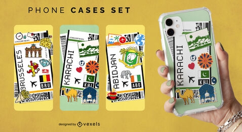 Travelling boarding passes phone case design set