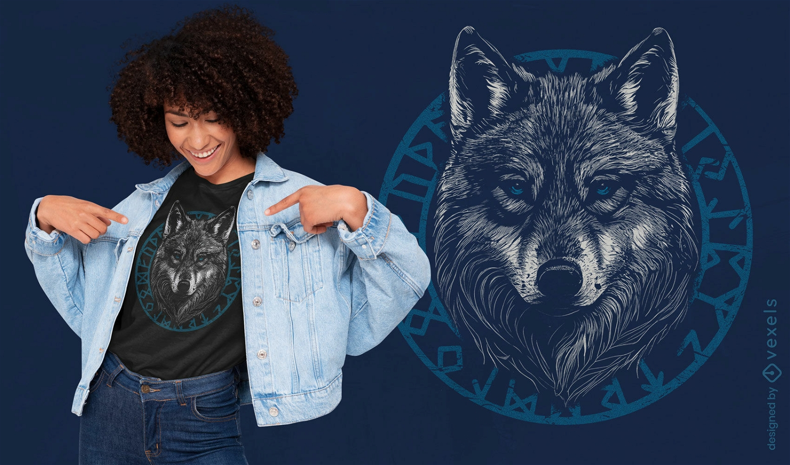 Animal lobo con diseño de camiseta de runa vikinga