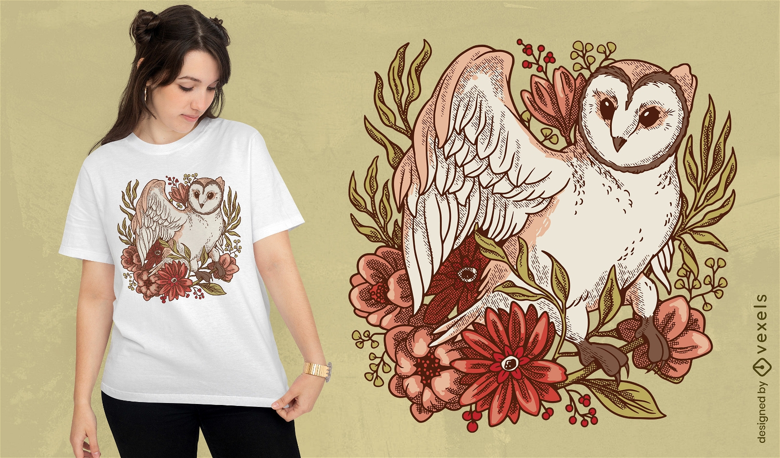 Pink owl floral t-shirt design
