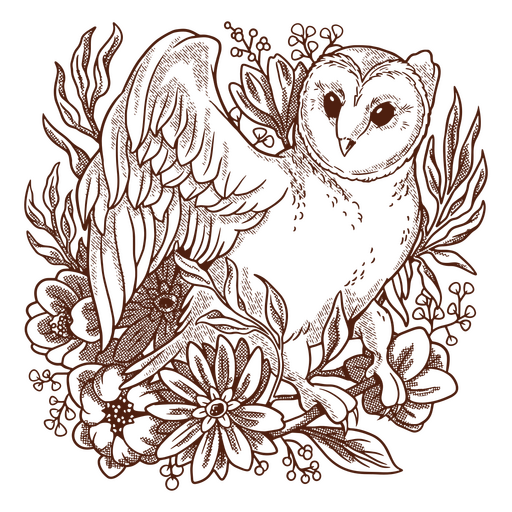 Eule mit Blumen und Blättern PNG-Design