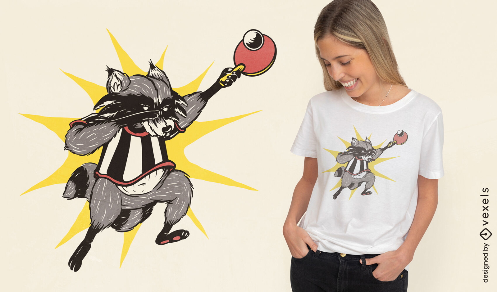Ping pong raccoon t-shirt design