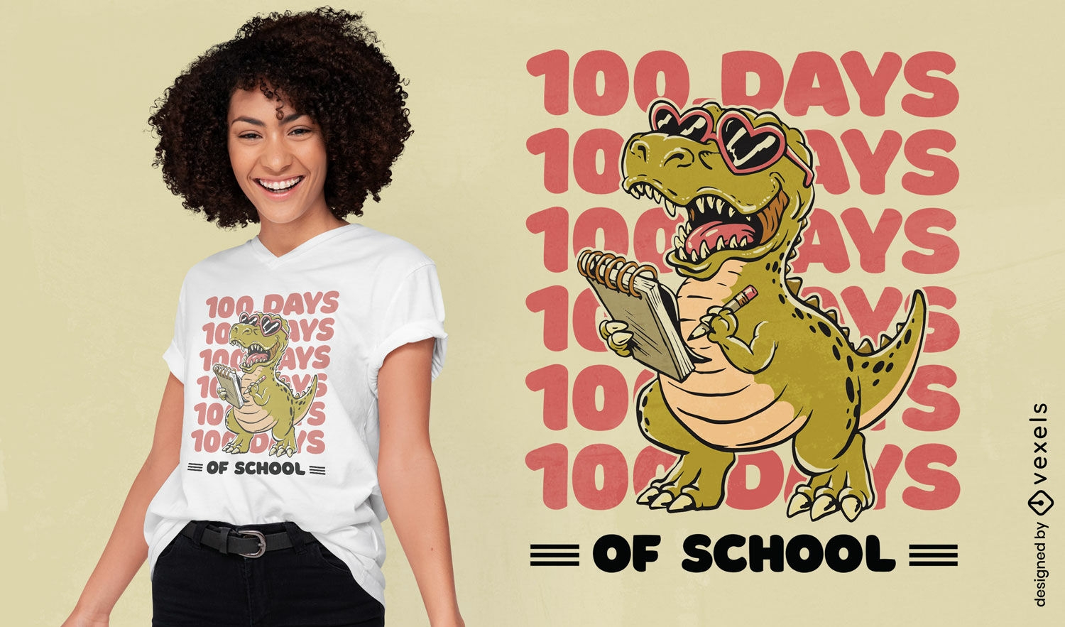 T-rex 100 dias de design de camiseta escolar