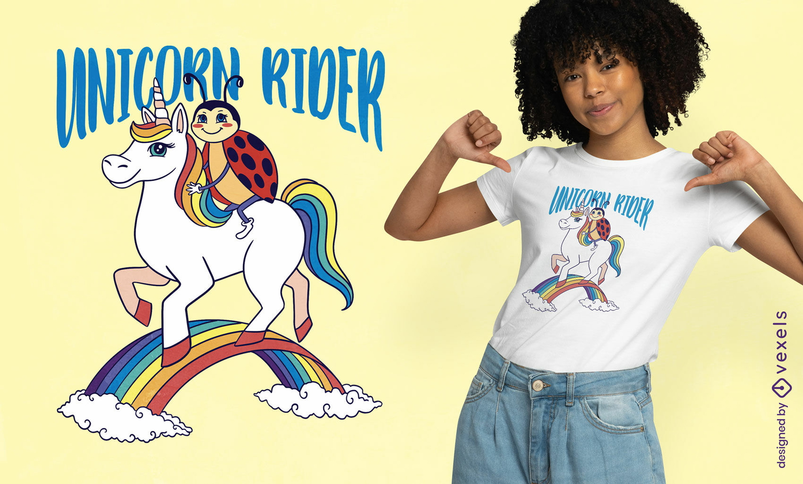 Marienkäfer, der ein Einhorn-T-Shirt-Design reitet