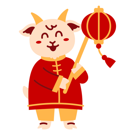 Encantador personaje de dibujos animados de cabra con linterna Diseño PNG