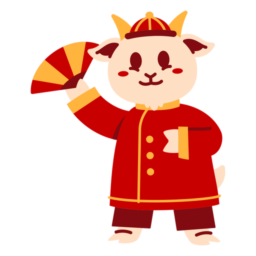 Playful cartoon goat character with fan PNG Design