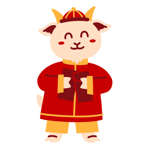 Encantador personaje de dibujos animados de cabra con atuendo festivo. Diseño PNG