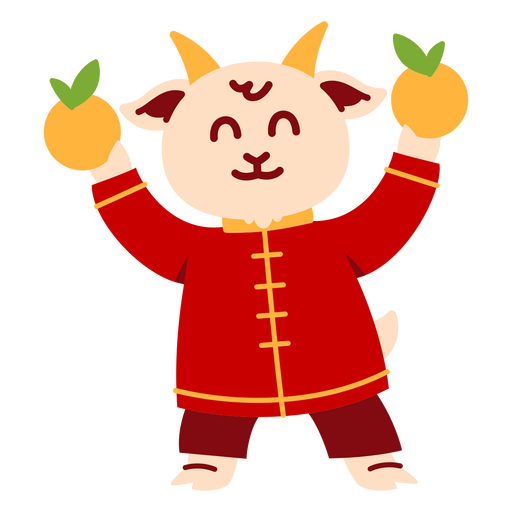 Playful goat illustration holding oranges PNG Design
