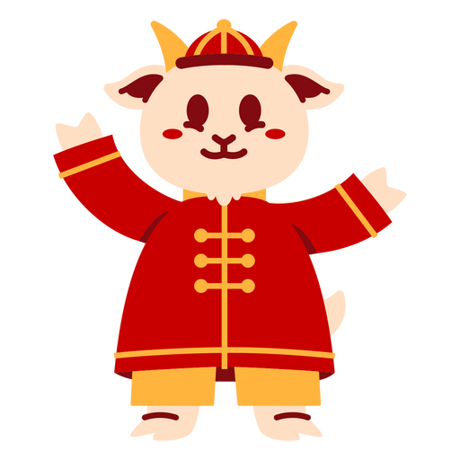 Cheerful cartoon goat character in traditional outfit PNG Design