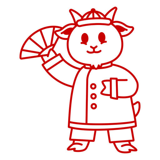 Diseño de personaje de cabra juguetón con abanico. Diseño PNG