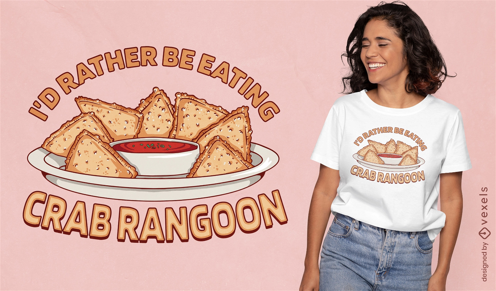 Design de camiseta de comida deliciosa de caranguejo rangoon