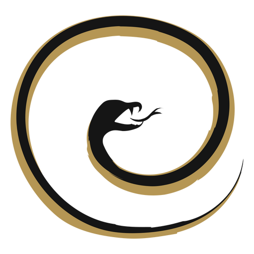 Serpiente negra y dorada en espiral. Diseño PNG