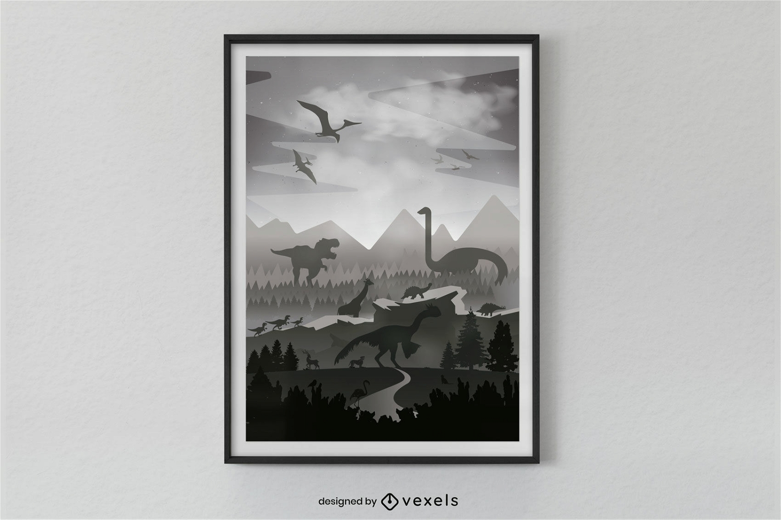 Design de cartaz de paisagem de dinossauros