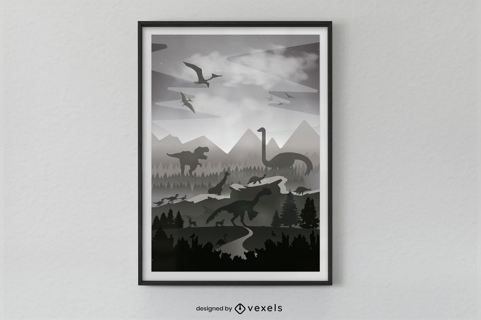 Diseño de cartel de paisaje de dinosaurios.