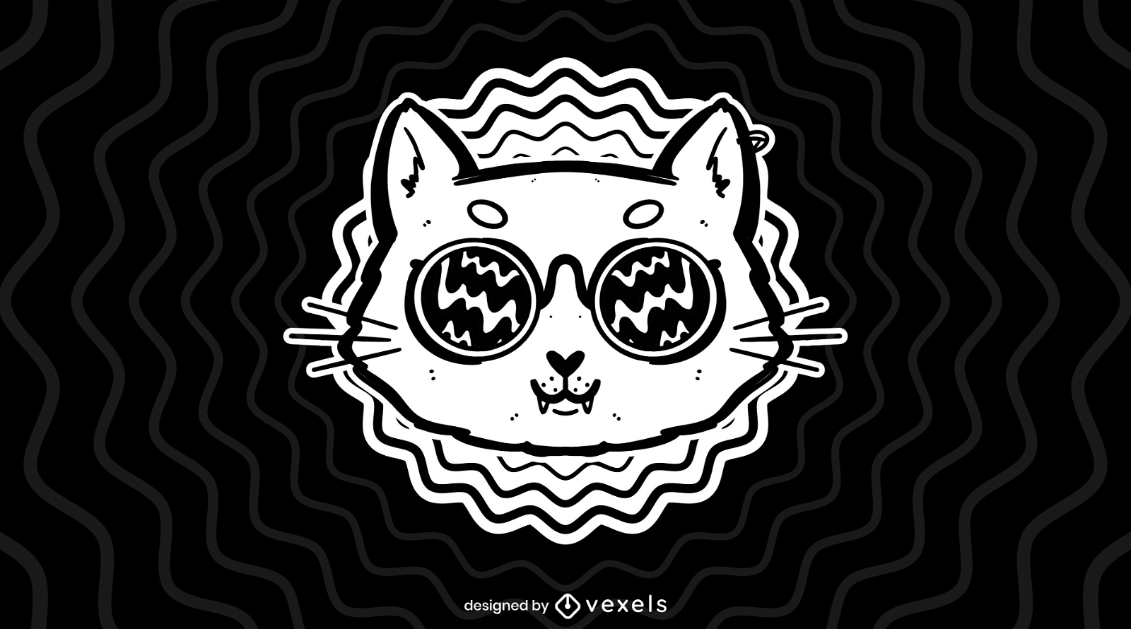Gato com design de logotipo de desenho animado de óculos de sol