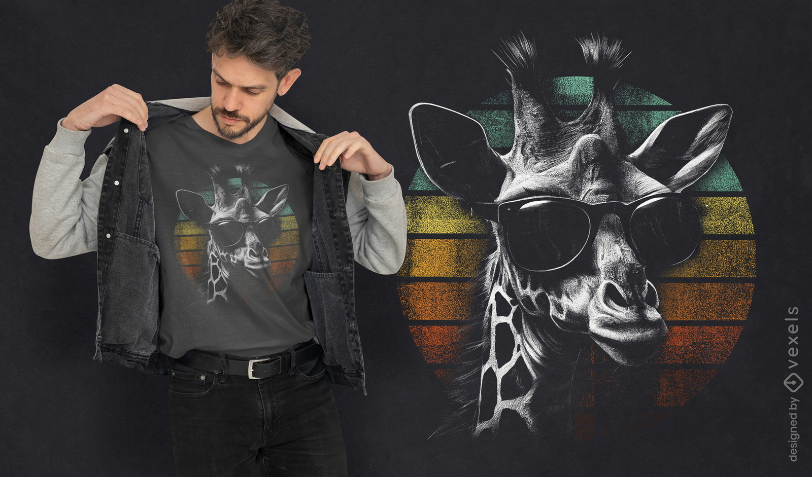 Girafa retrô com design de camiseta de óculos de sol