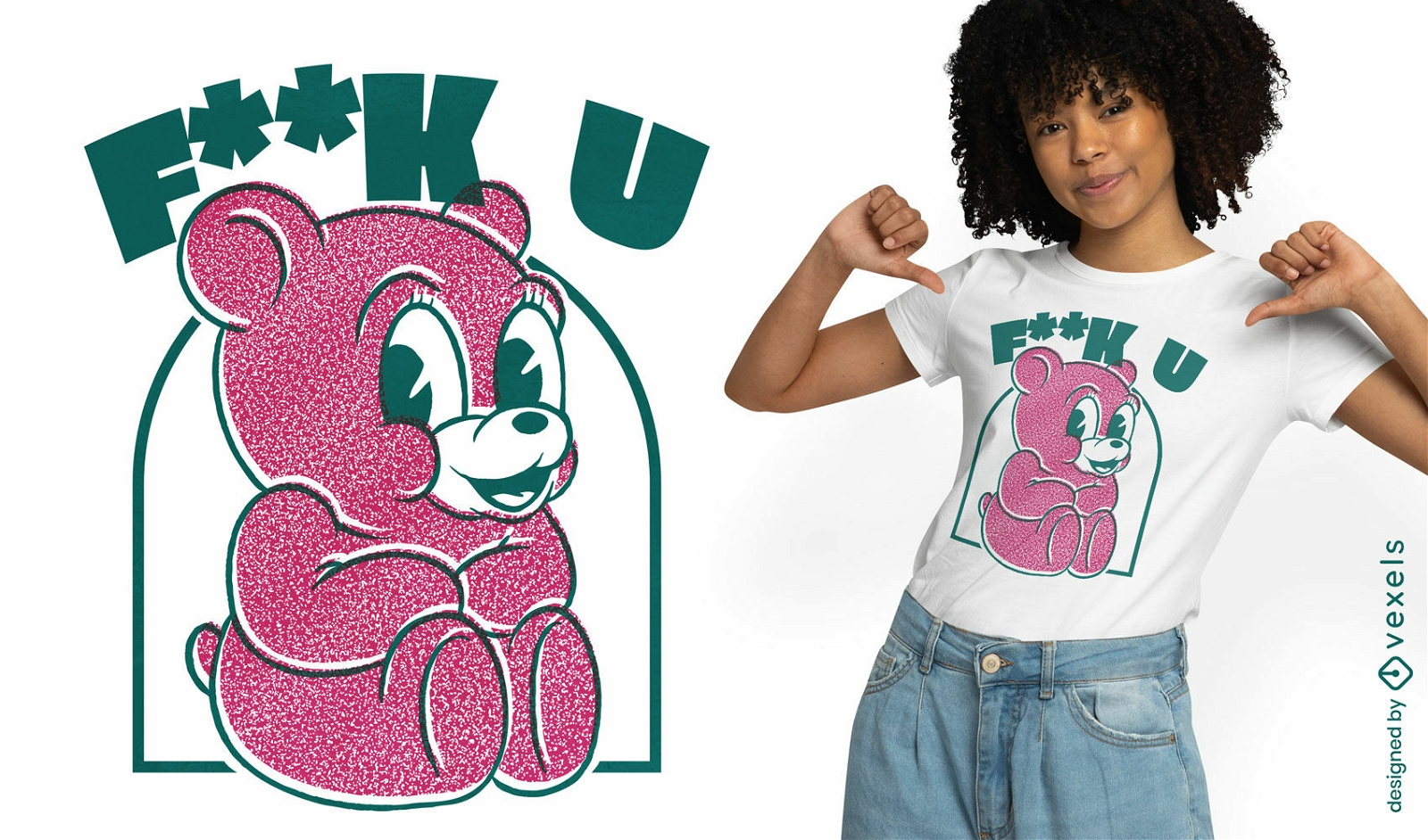 Niedlicher rosa Teddybär-Cartoon-T - Shirtentwurf