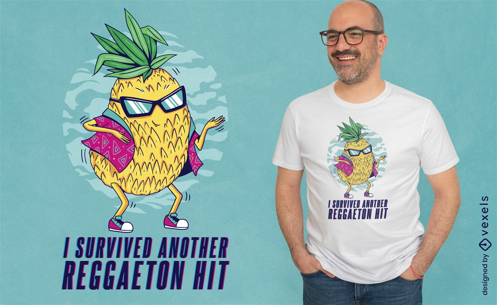 Diseño de camiseta con cita de reggaeton de piña.