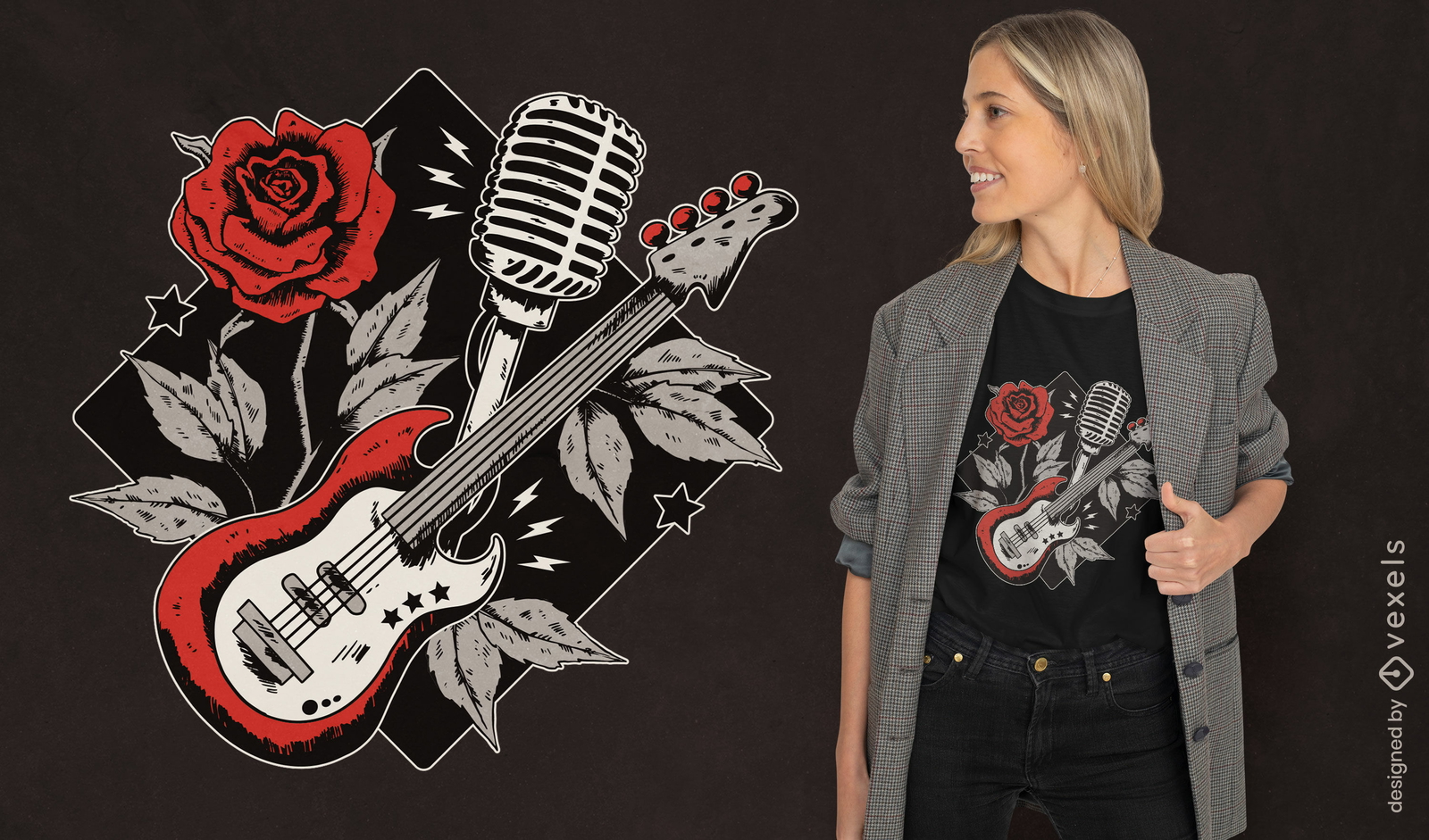 Diseño de camiseta de guitarra rockabilly.