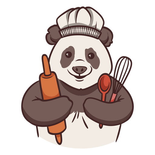 Oso panda con gorro de chef sosteniendo un batidor Diseño PNG