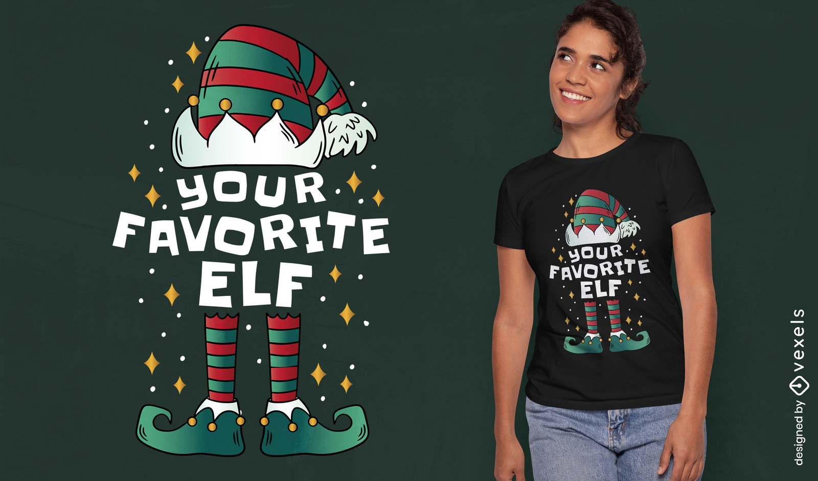 Chapéu de duende de Natal e design de camiseta de botas