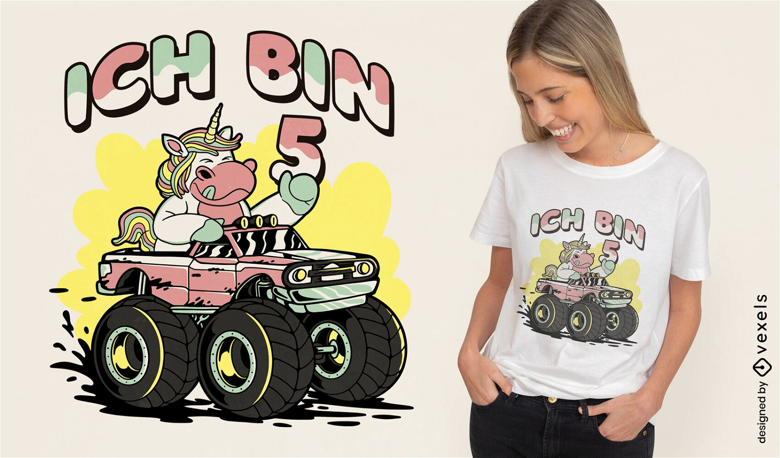 Diseño de camiseta de unicornio de camión monstruo
