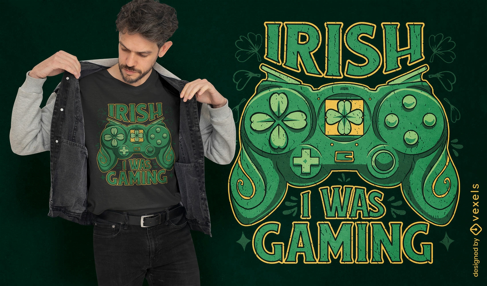 Diseño de camiseta de joystick de juego irlandés.