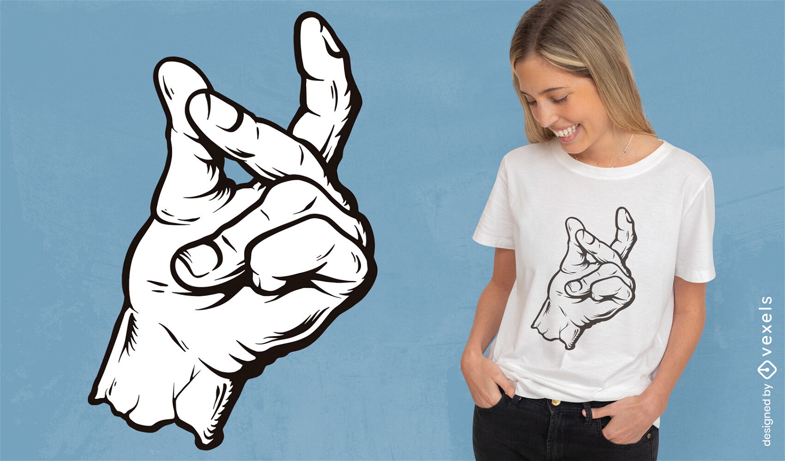 Diseño de camiseta de mano chasqueando los dedos.
