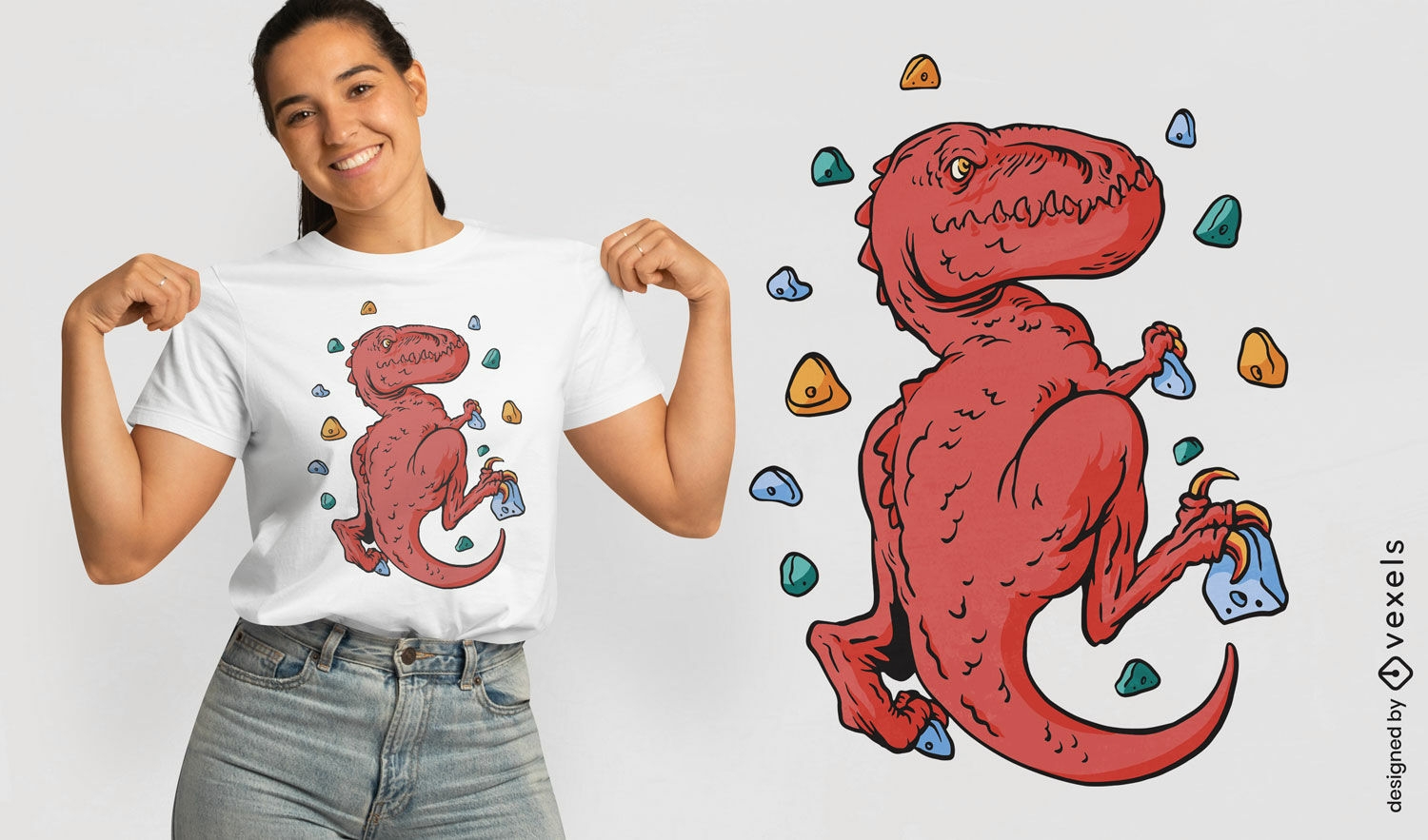 Design de camiseta de escalada indoor T-rex