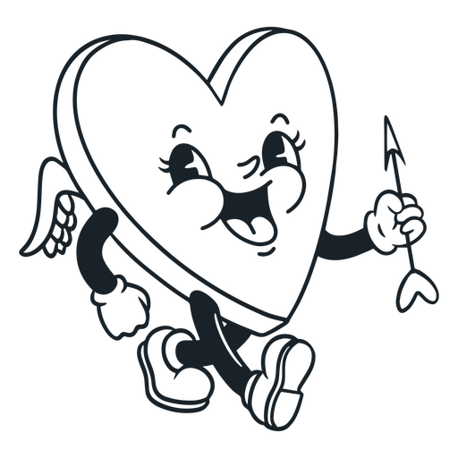 Corazón de dibujos animados con un arco y una flecha Diseño PNG
