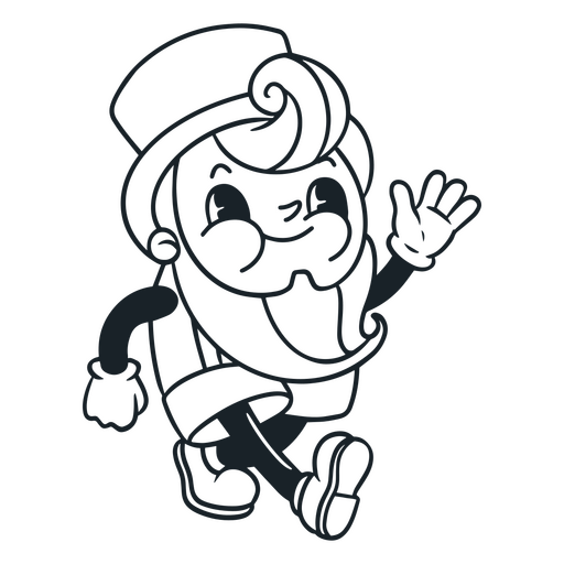 Black and white illustration of a leprechaun wearing a top hat PNG Design