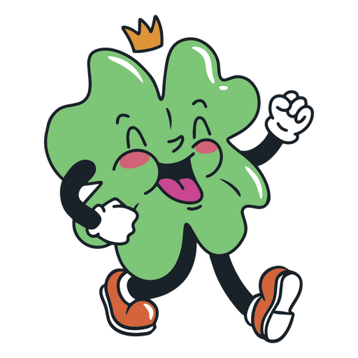 Green clover running with a crown on its head PNG Design