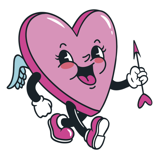 Pink heart with wings and an arrow PNG Design