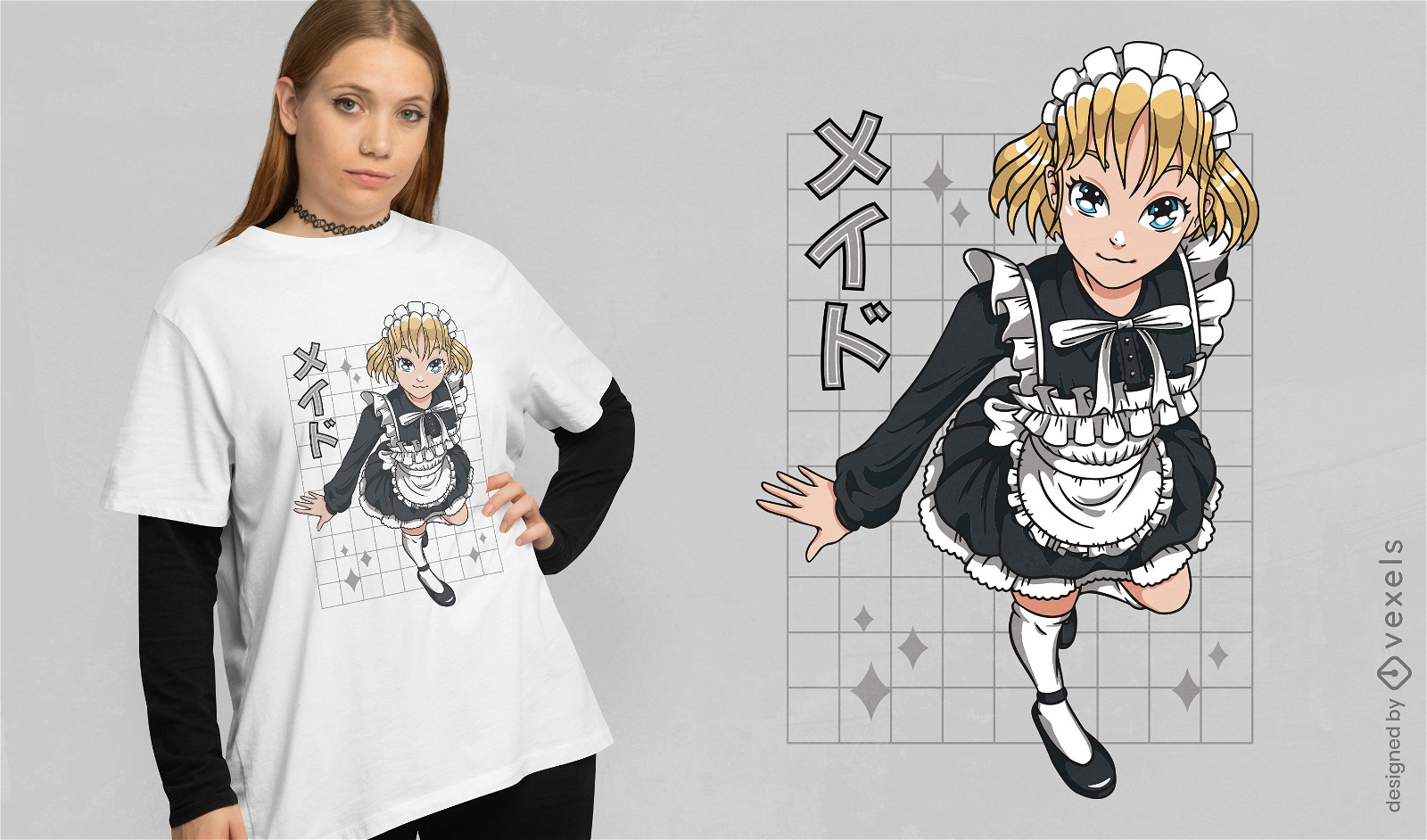 Anime maid girl japanese t-shirt design