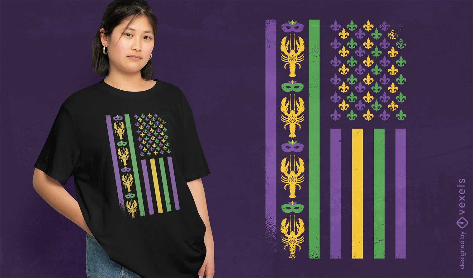 Design de camiseta com bandeira de Mardi Gras dos EUA