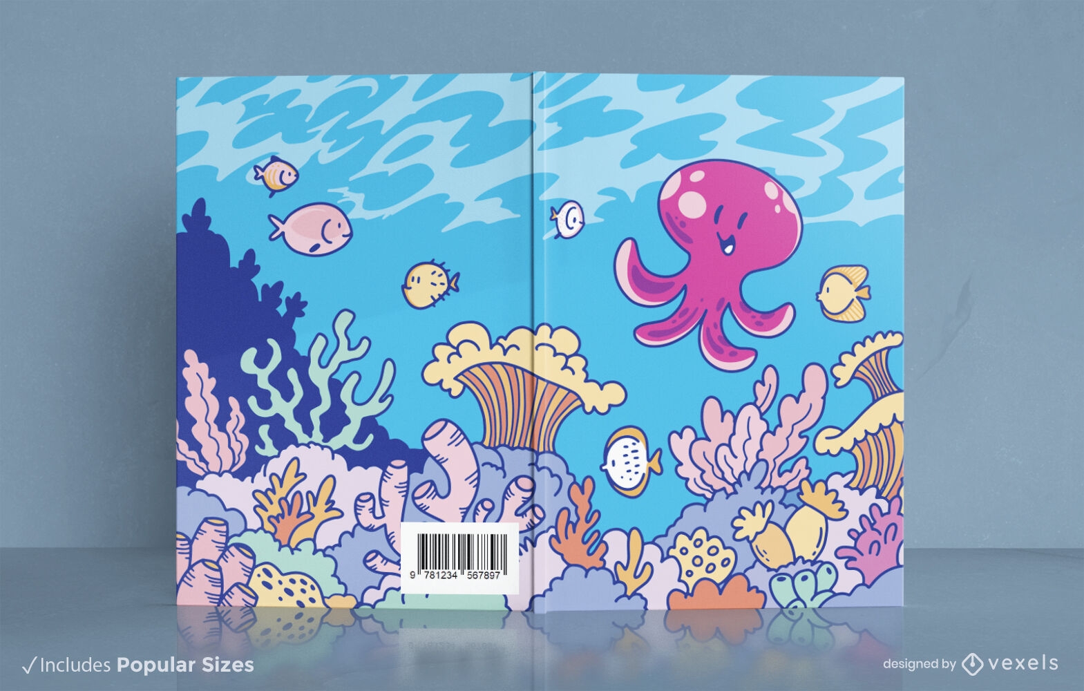 Cute squid sea animal book cover design