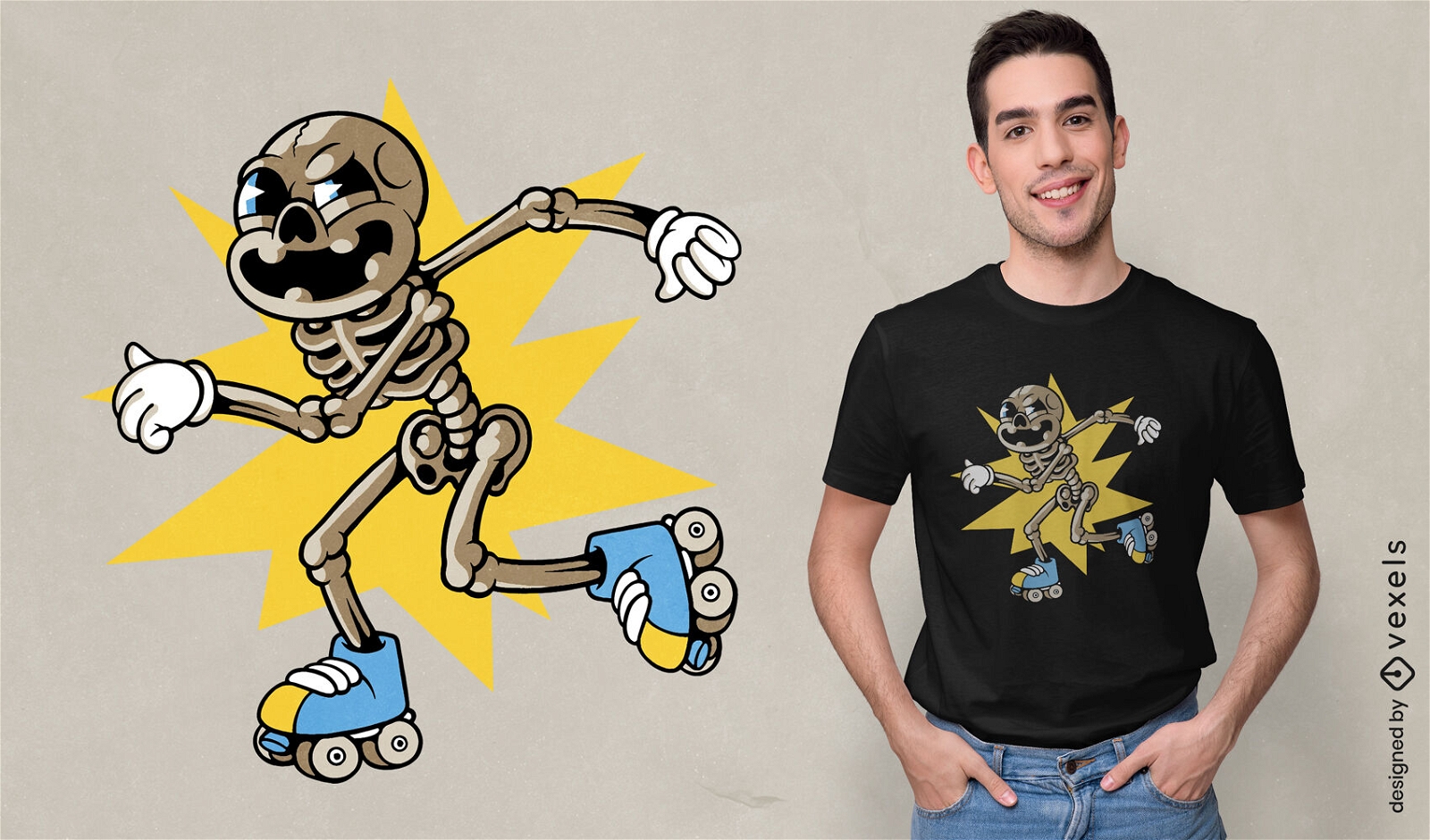Design de camiseta de esqueleto de patins