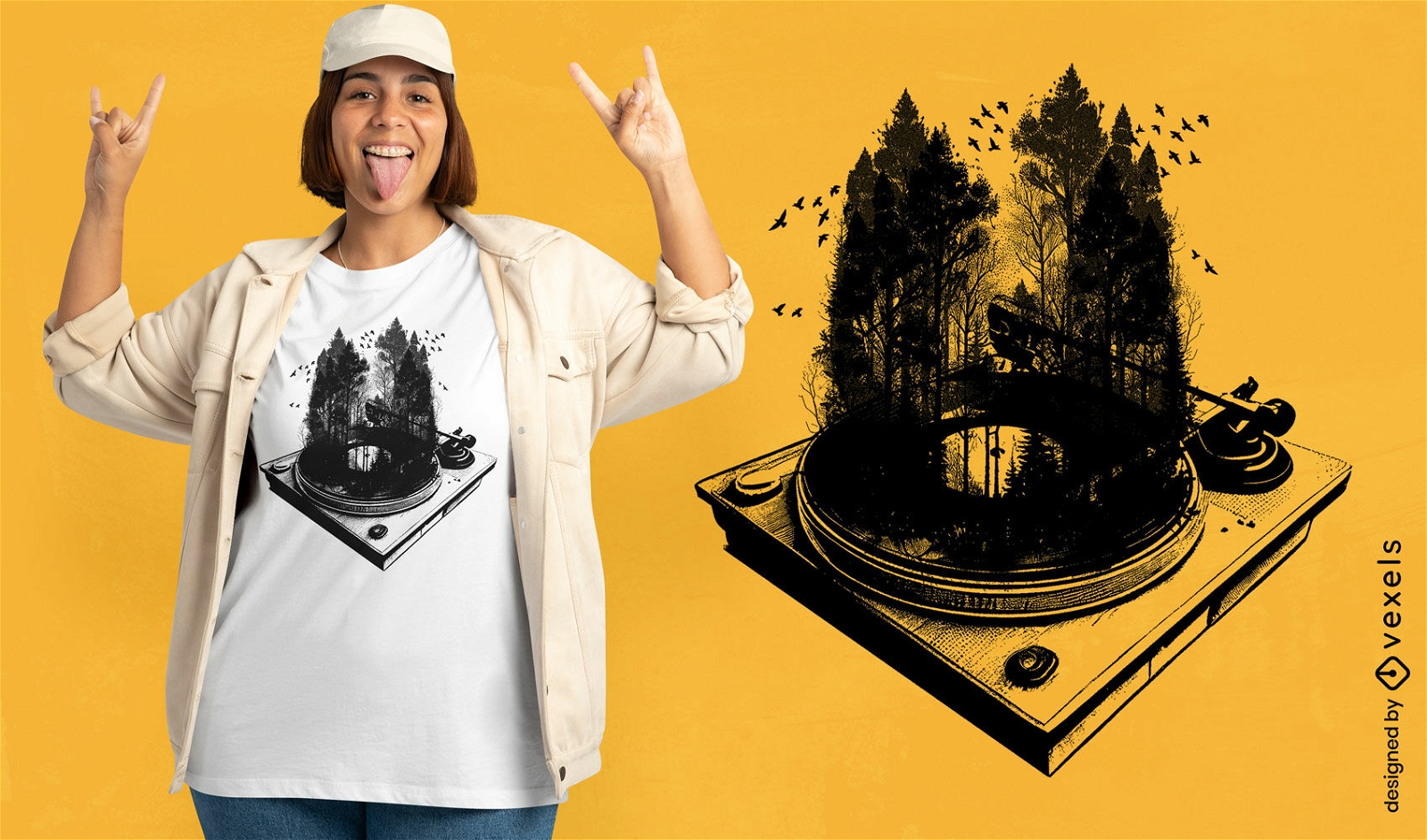 Nature-infused Turntable T-shirt Design PSD Editable Template