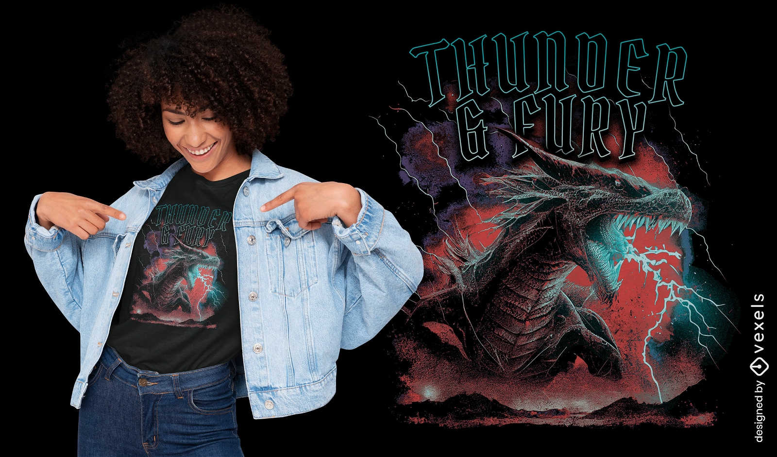 Design mítico de camiseta com dragão feroz