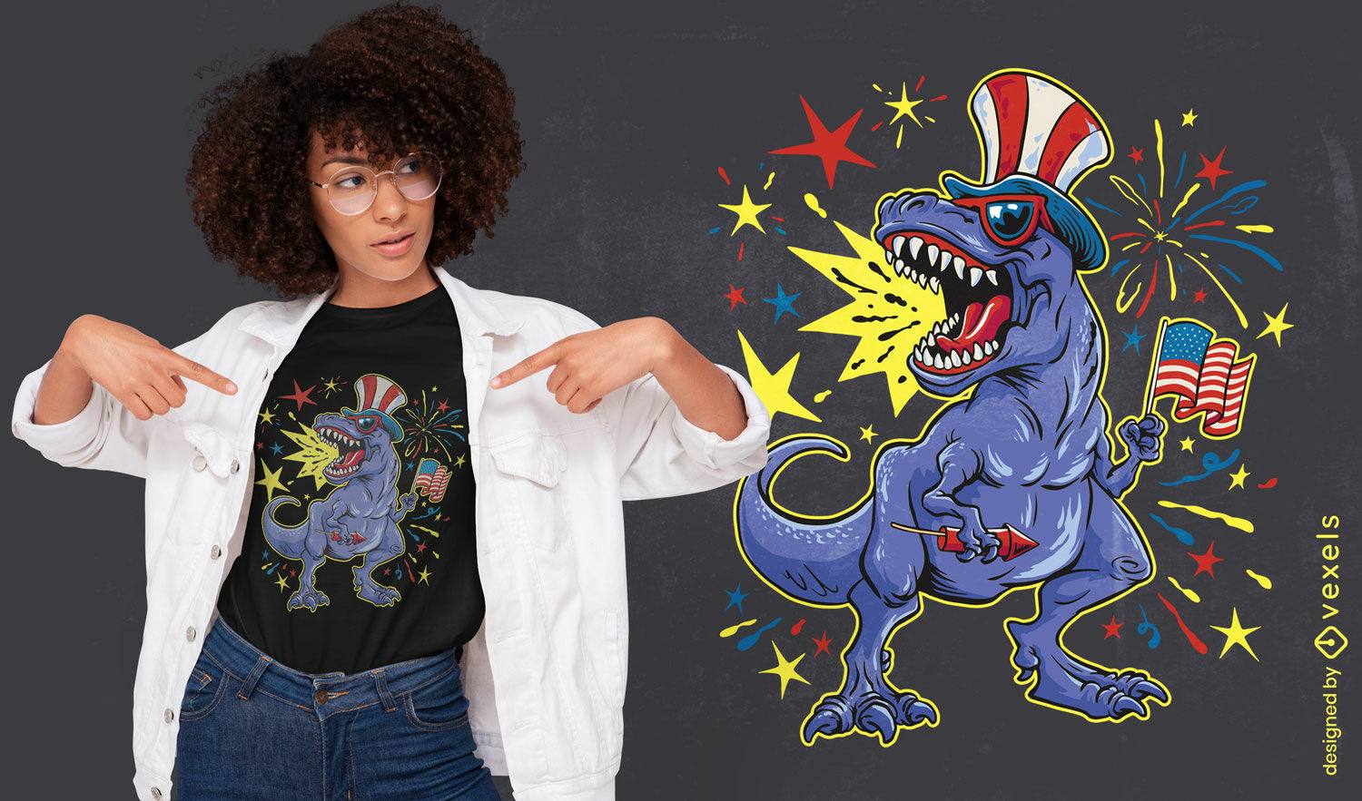 Fourth of july dinosaur t-shirt design