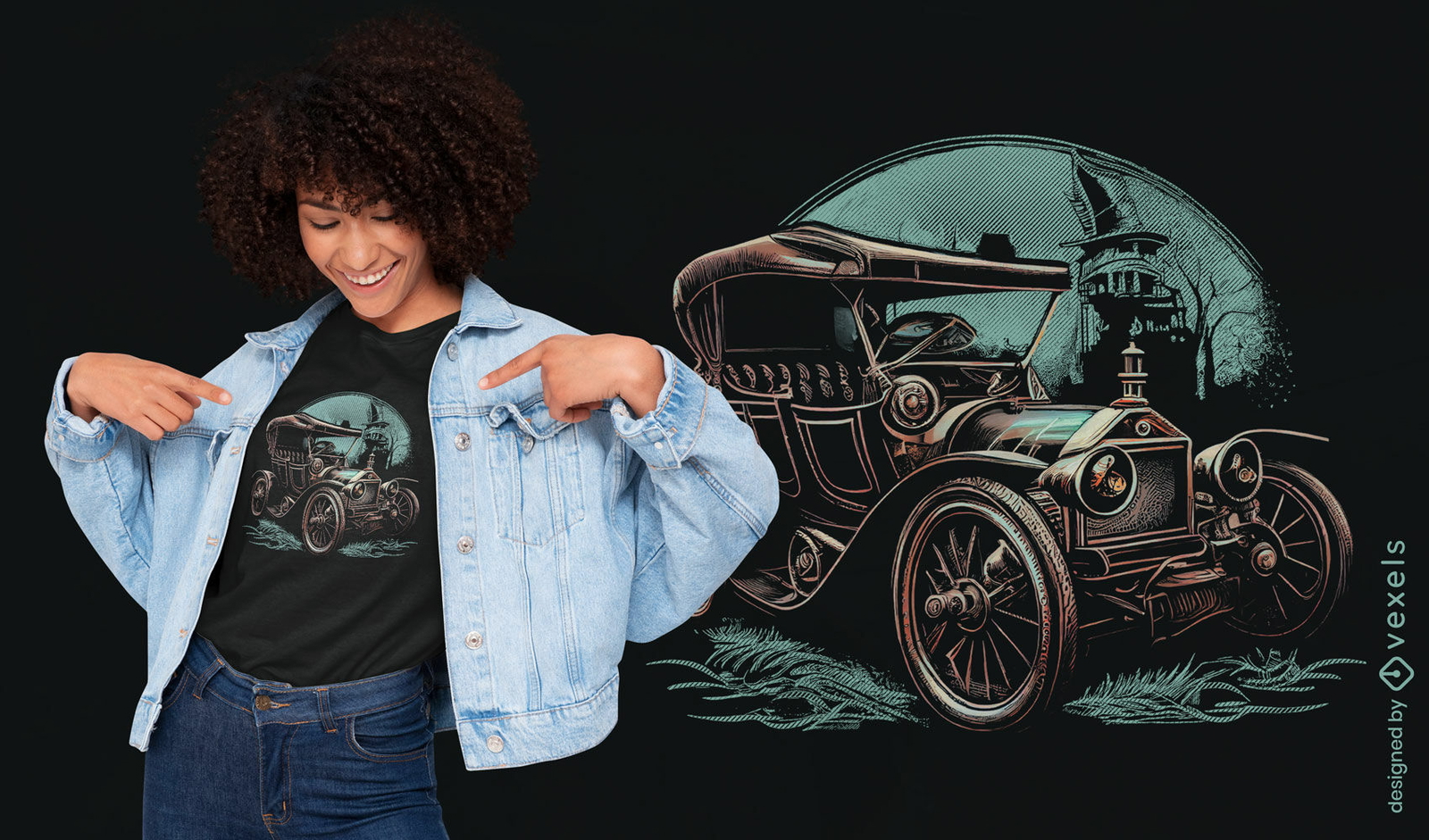 Dise?o de camiseta de coche vintage steampunk.