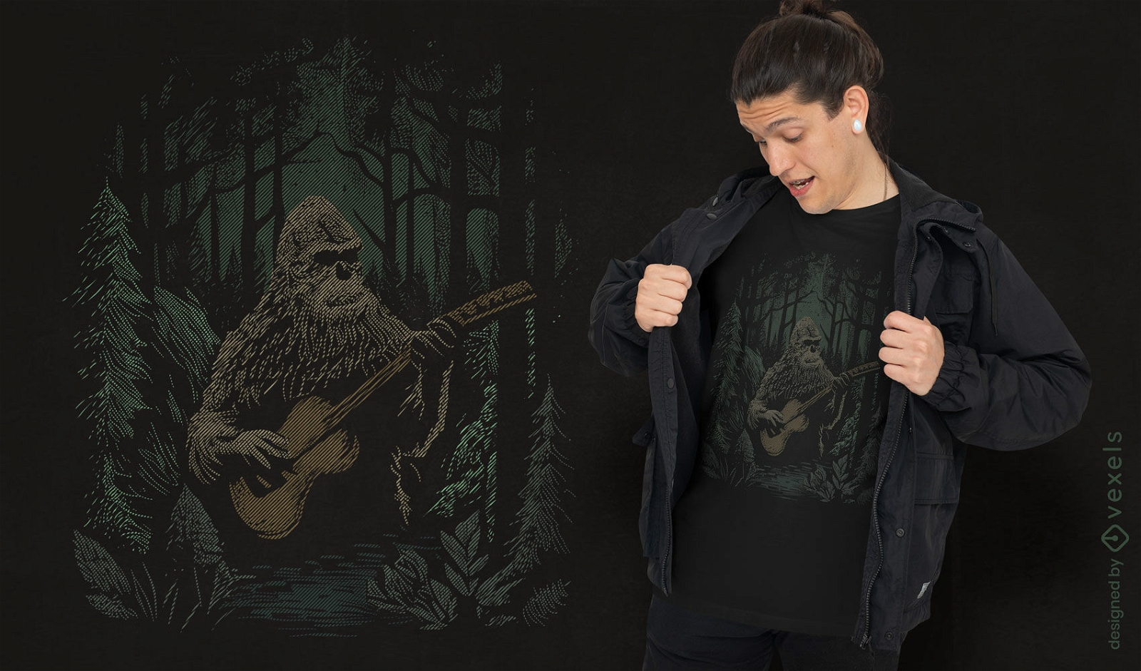 Dise?o de camiseta Bigfoot tocando la guitarra.