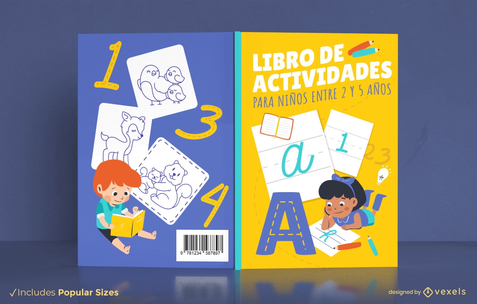 Libro de actividades para niños diseño de portada de libro en español