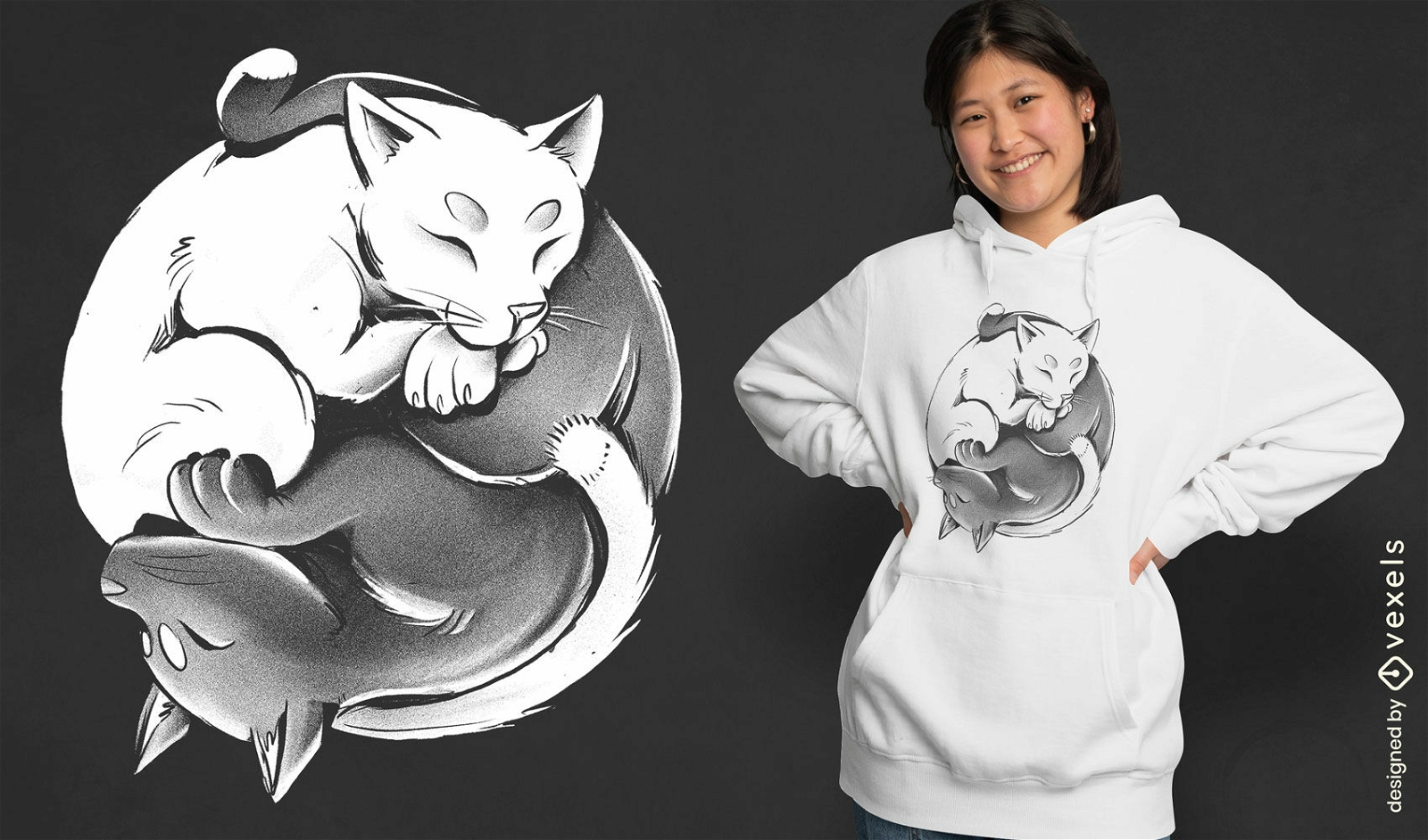 Diseño de camiseta de gatos Yin Yang.