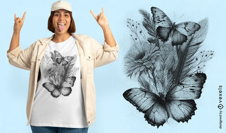 Arreglo floral con diseño de camiseta de mariposas.