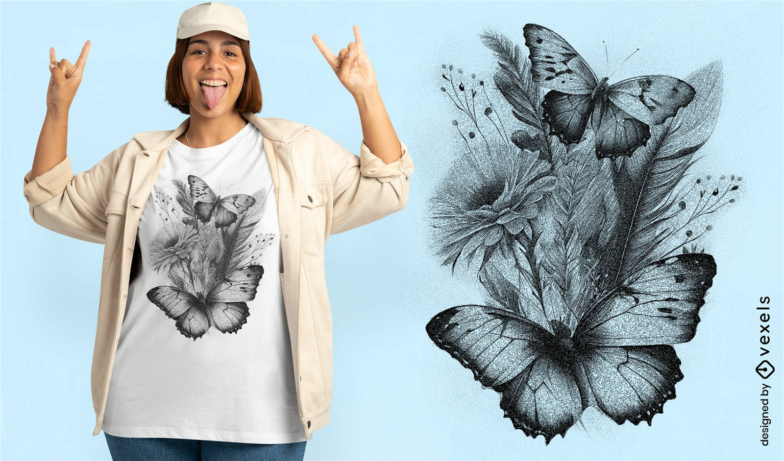 Arranjo floral com design de camiseta de borboletas